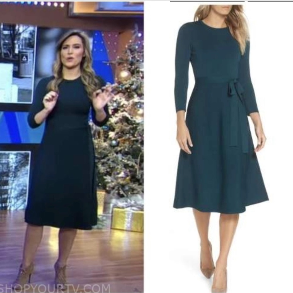 Eliza J Teal Long-Sleeve Midi Dress